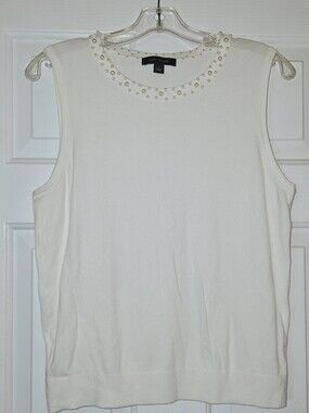 Ann Taylor Off White Shell Sweater With Pearl Neckline, Size L